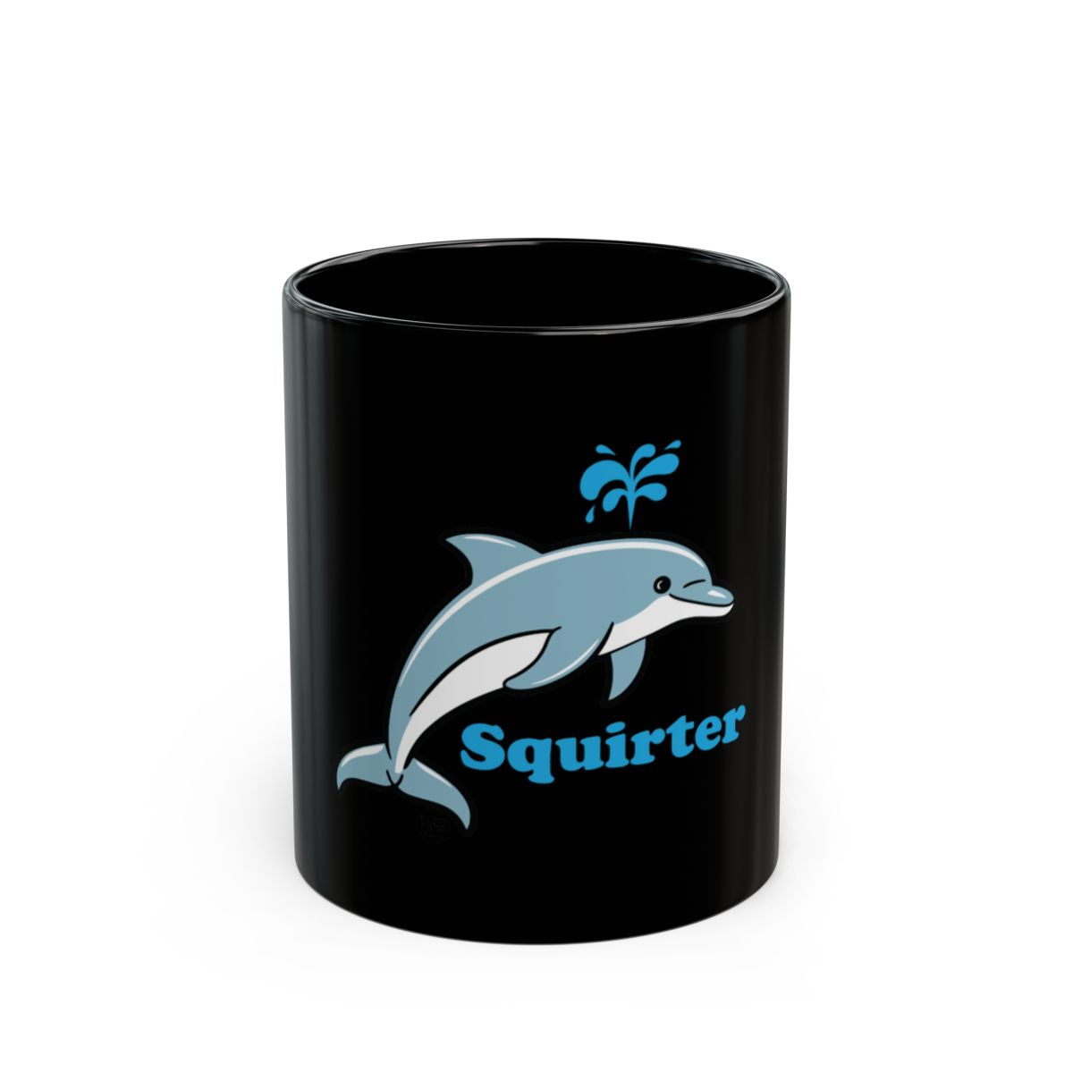 Fun Dolphin Squirter Design Black Coffee Mug