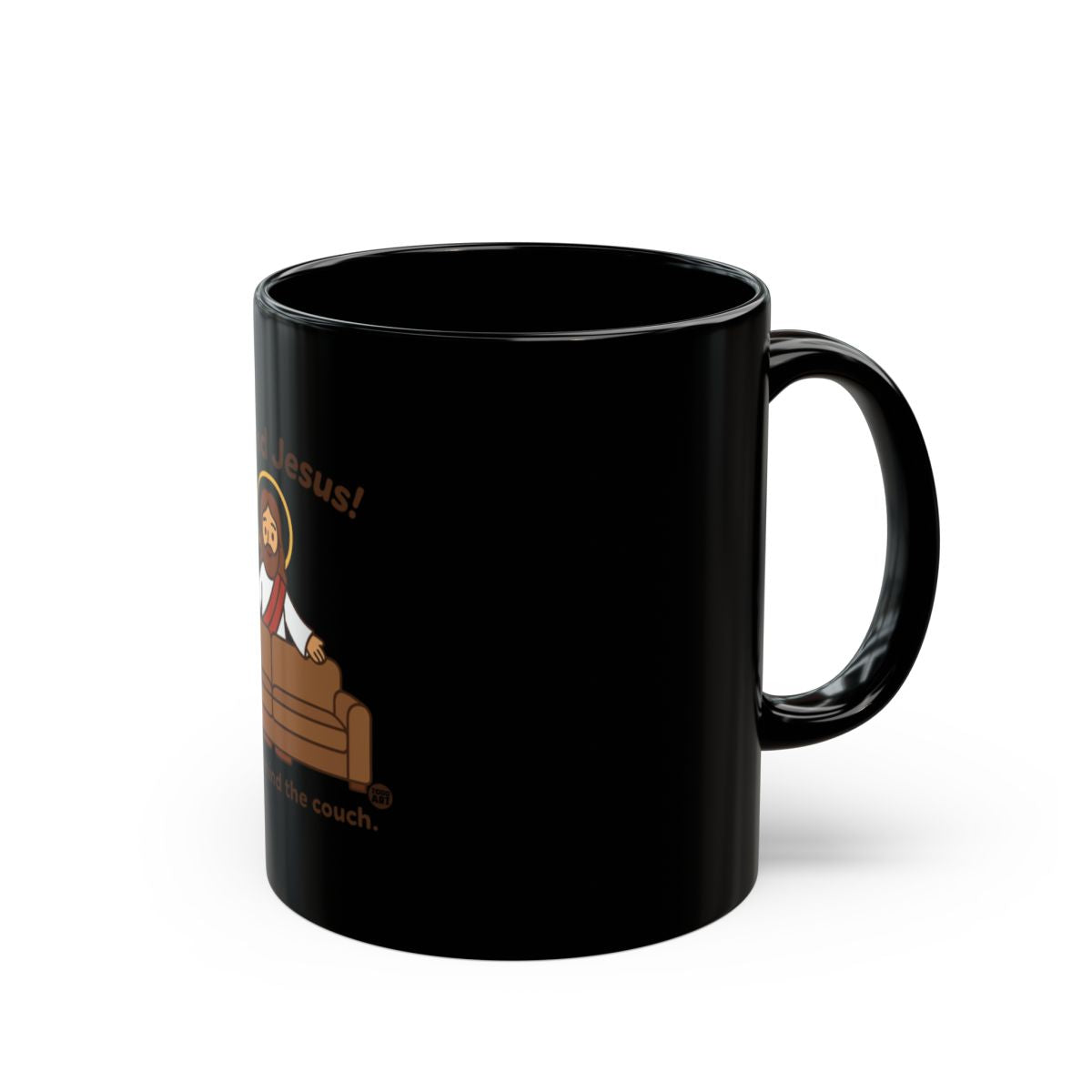 Jesus Sitting On Couch Black Mug Perfect for Coffee