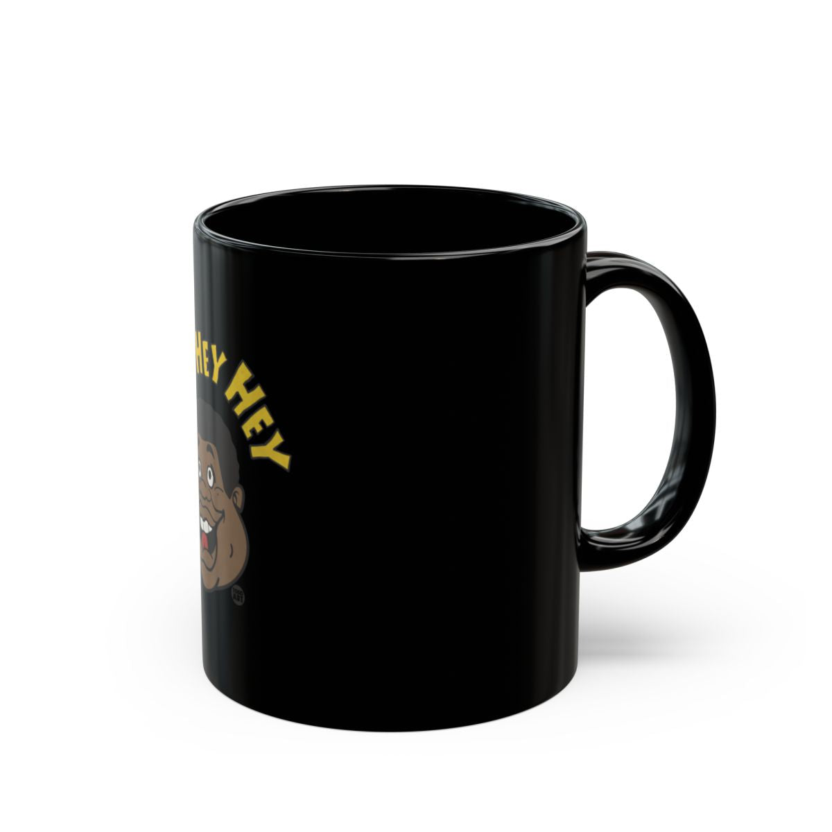 Fun Black Mug with Playful Cartoon Character Design