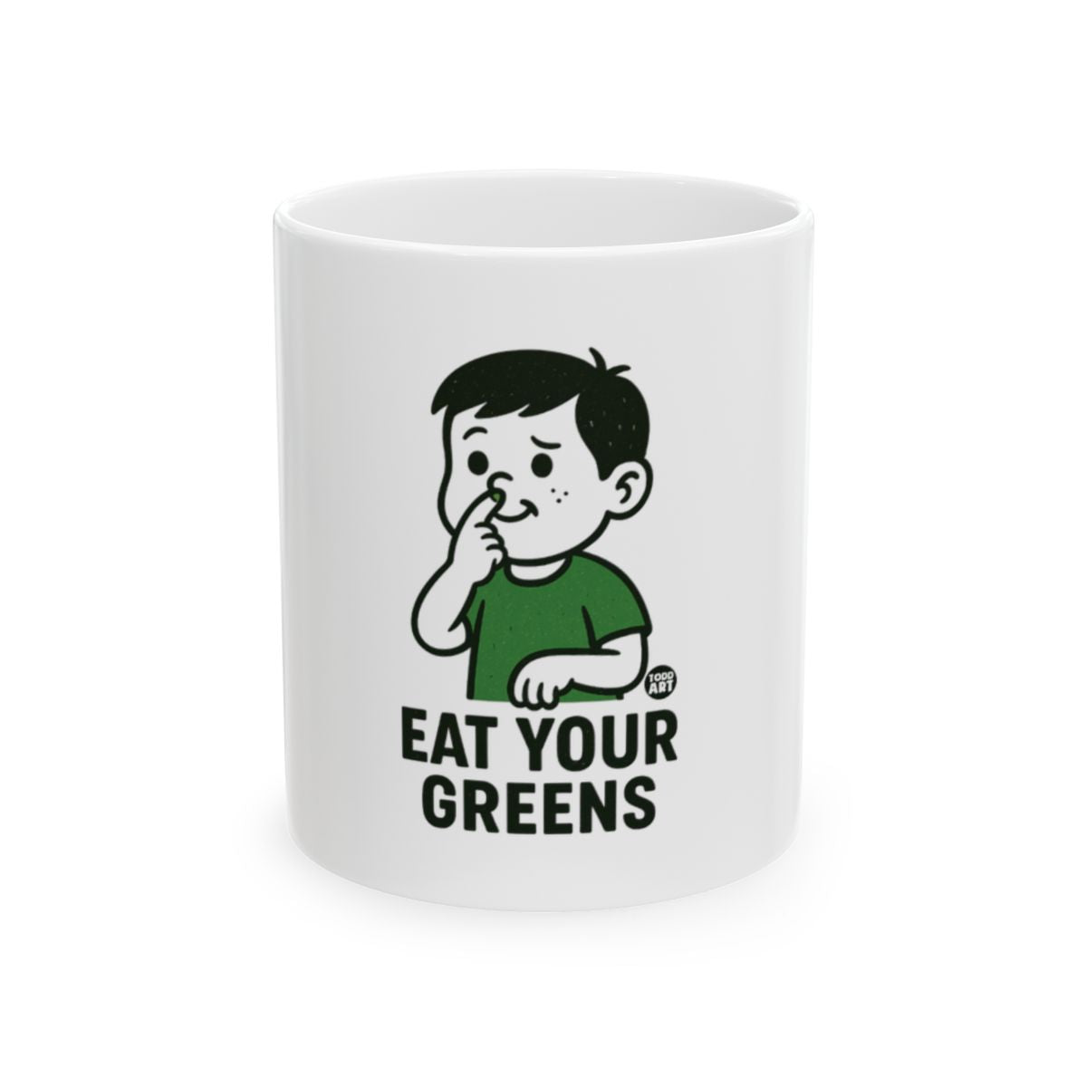 Funny Eat Your Greens Mug with Cartoon Design