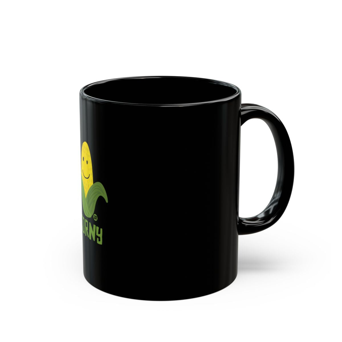 Black Coffee Mug with Cute Smile and Plant Design