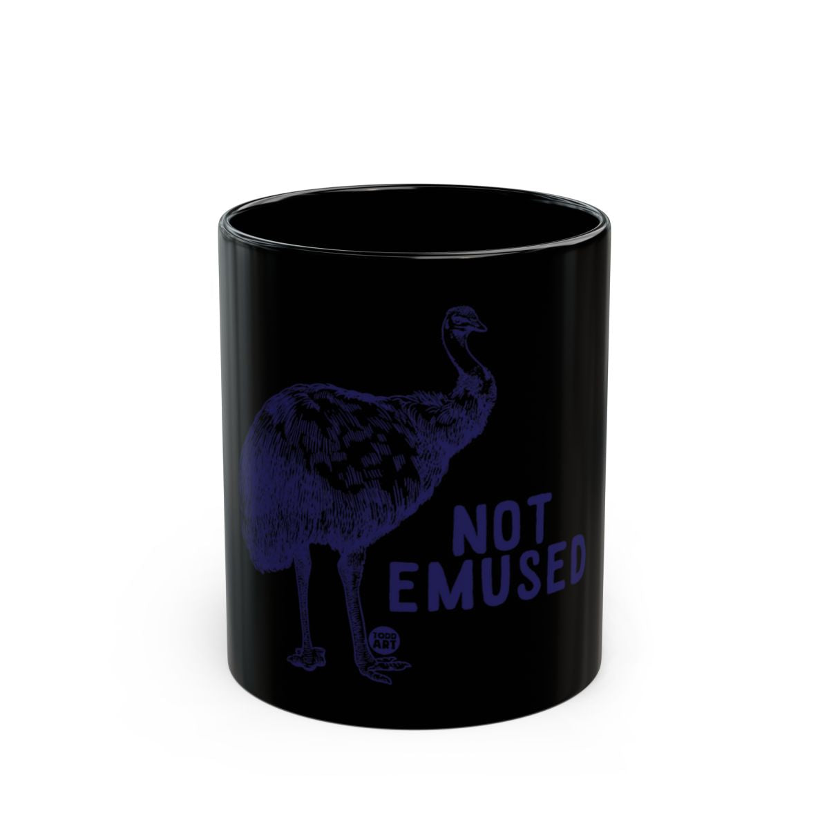 Not Emused Black Mug with Ostrich Design