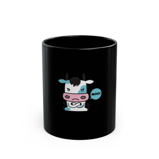 Cute Cartoon Cow Saying Moo Black Coffee Mug
