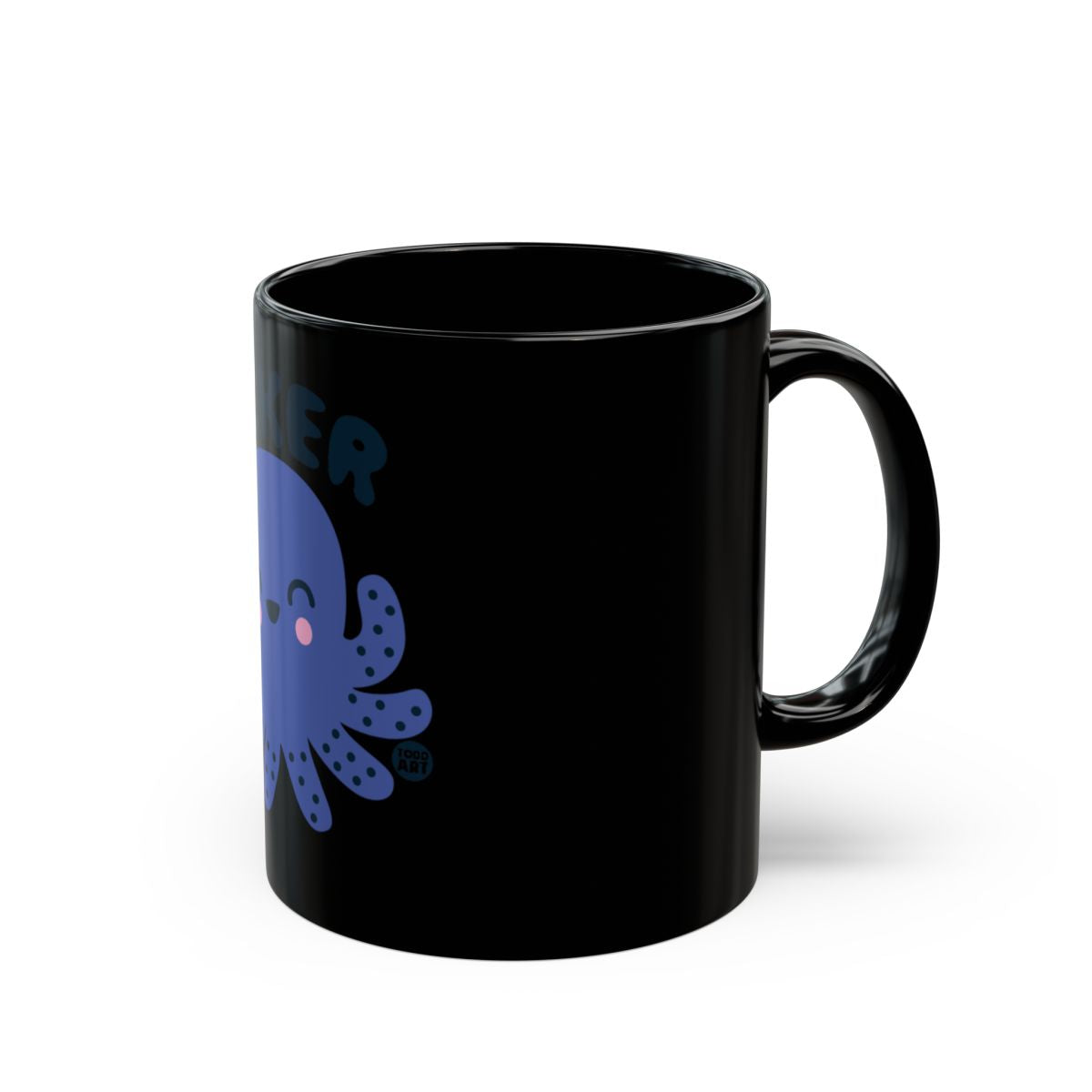 Cute Blue Octopus Design on Black Coffee Cup