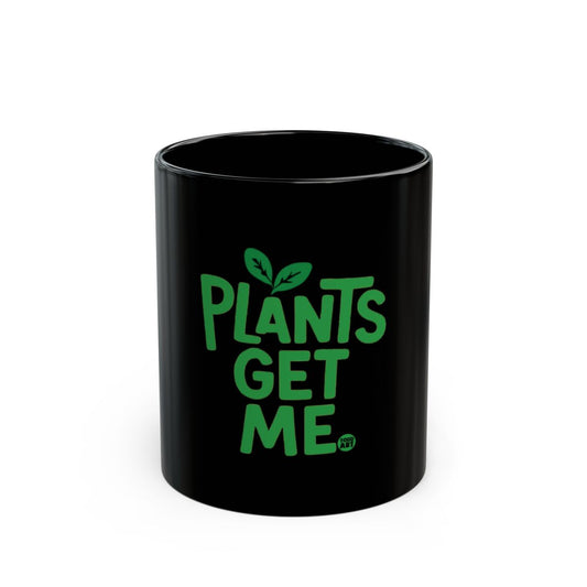Plants Get Me Green Lettering on Black Mug