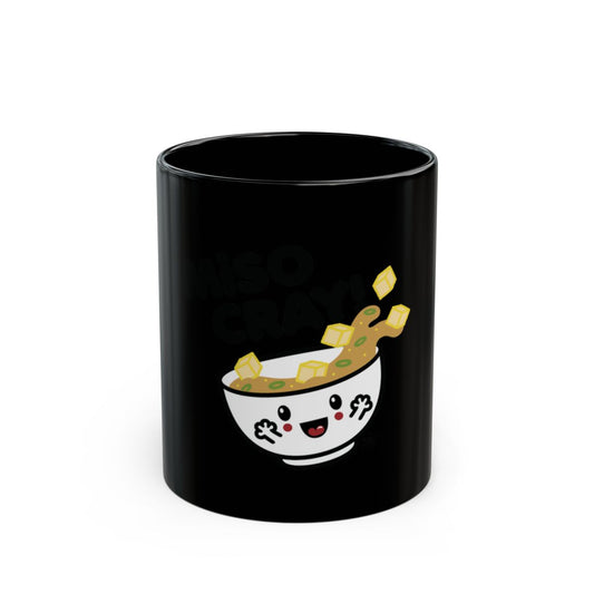 Miso Cray Black Mug with Cute Soup Bowl Illustration