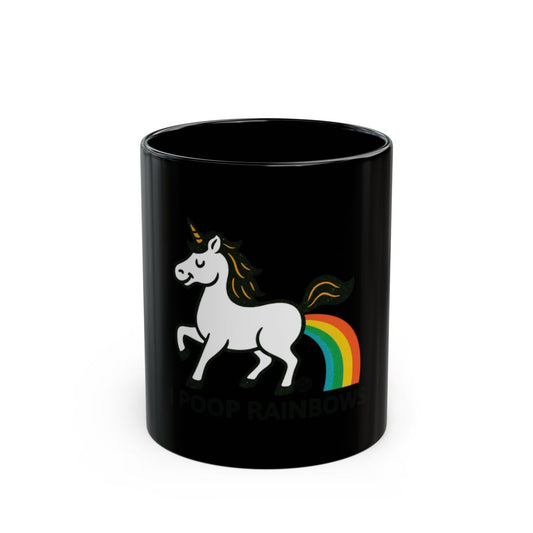 Unicorn Pooping Rainbows Black Mug Fun Coffee Cup