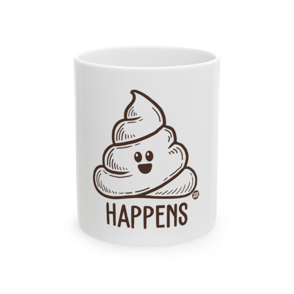 Funny HAPPENS Poop Emoji Mug for Coffee Lovers