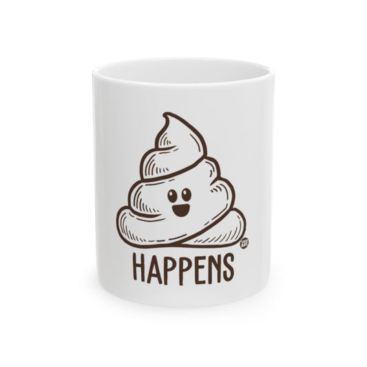 Funny HAPPENS Poop Emoji Mug for Coffee Lovers