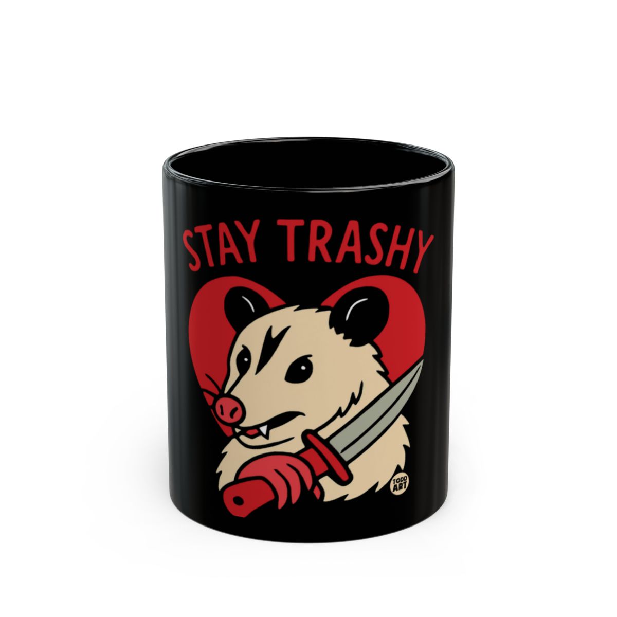 Stay Trashy Possum With Knife Design Mug