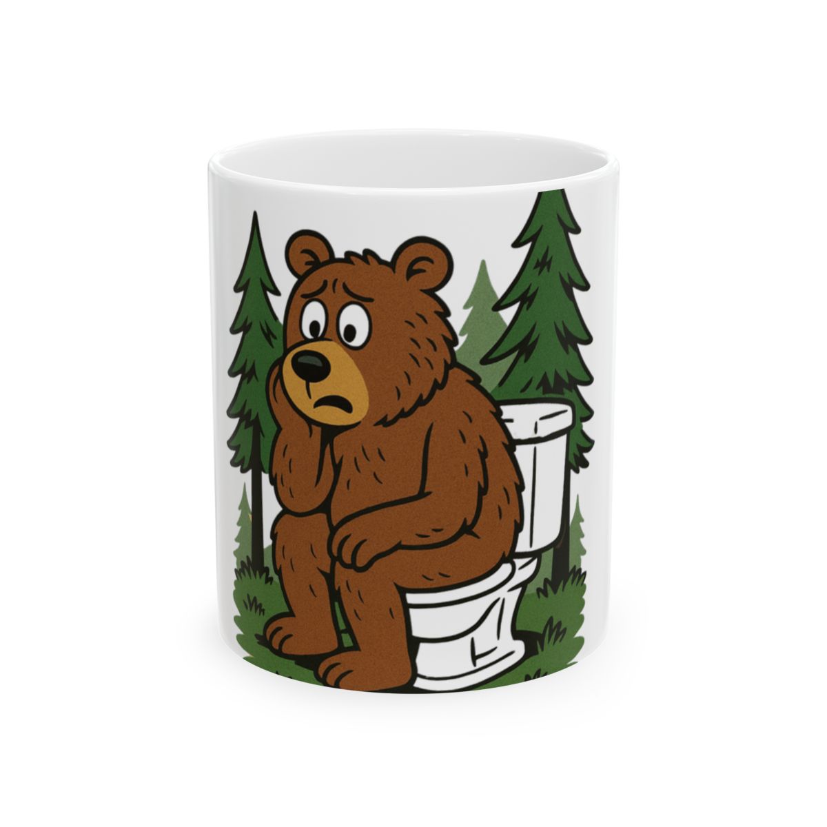Bear on Toilet in Forest Cartoon Image Mug