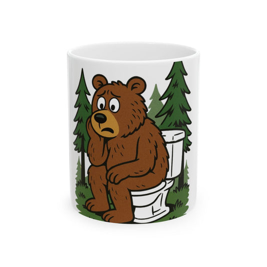 Bear on Toilet in Forest Cartoon Image Mug