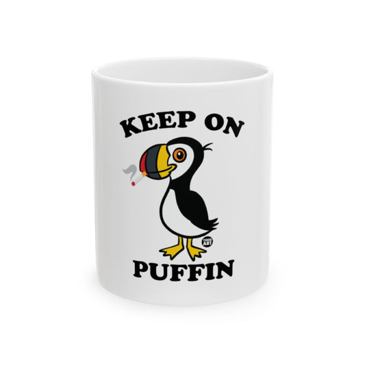 Keep On Puffin Mug with Cartoon Puffin Design