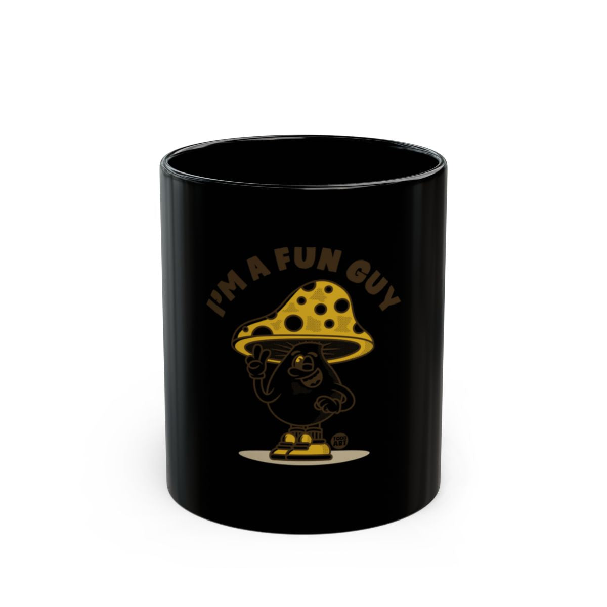Fun Guy Black Mug with Quirky Mushroom Design