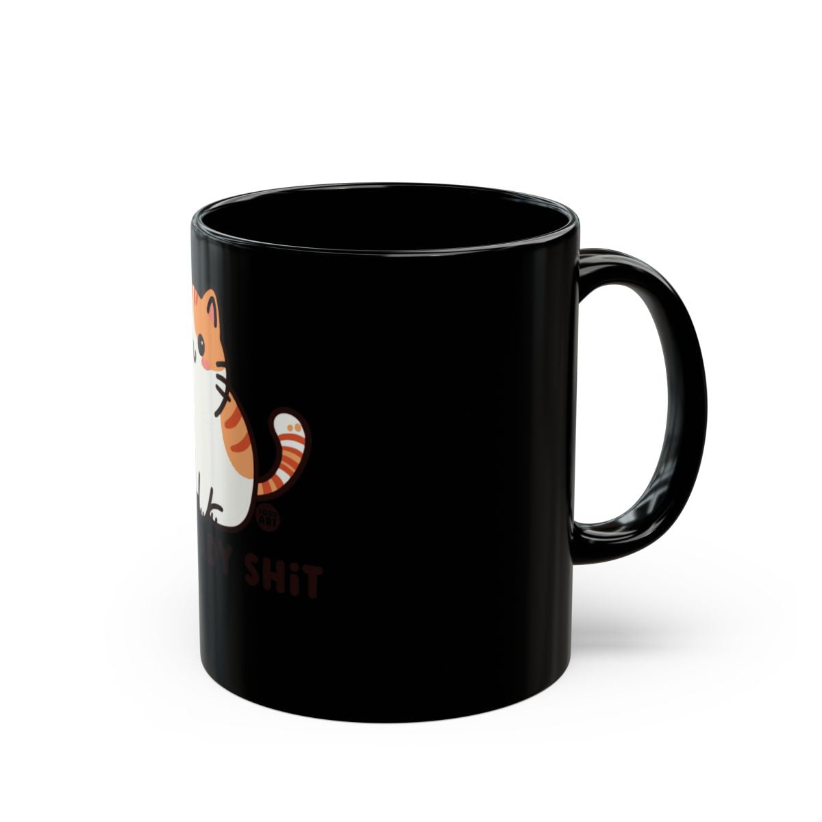 Cute Cat Cartoon Graphic on Black Coffee Mug