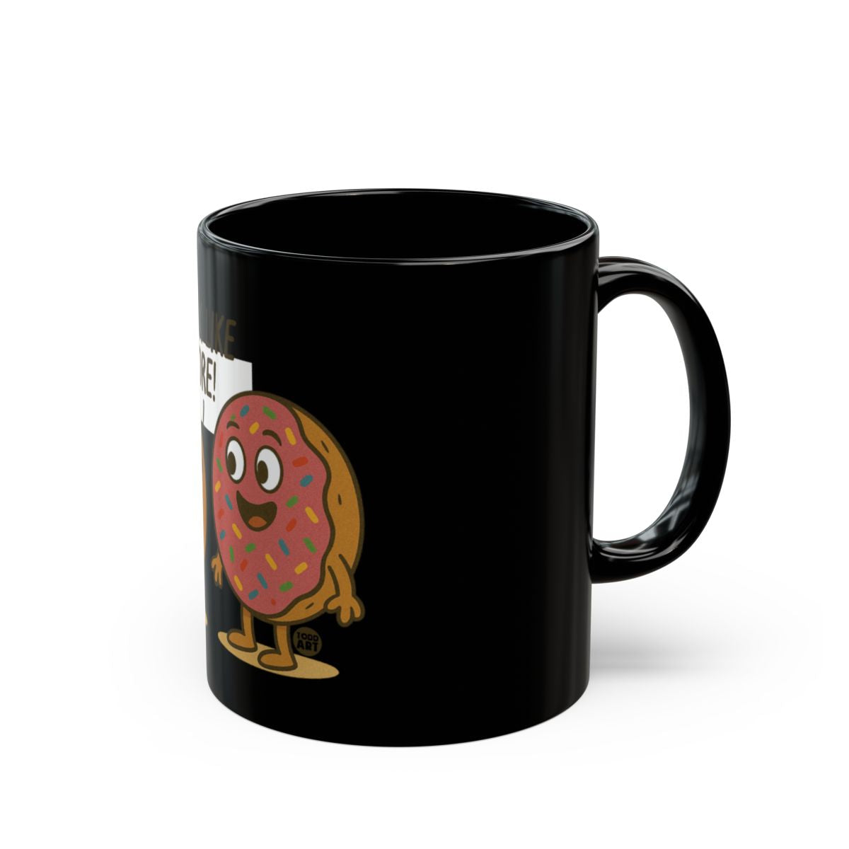 Fun Black Coffee Mug with Cute Donut Design