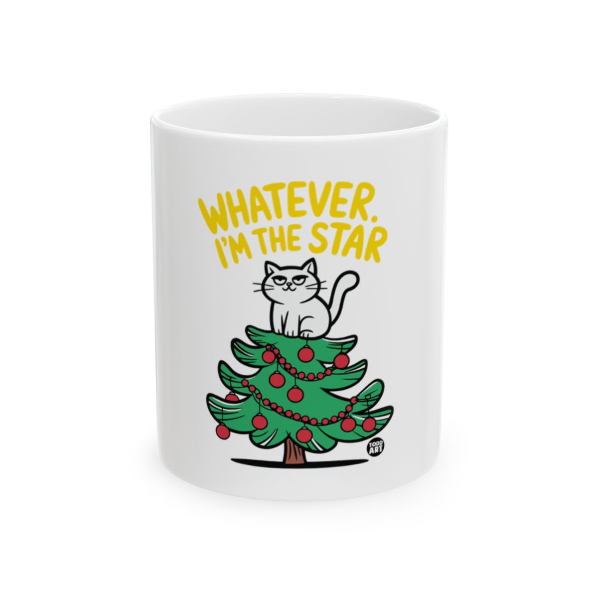Funny Cat Christmas Mug with Tree Design Holiday