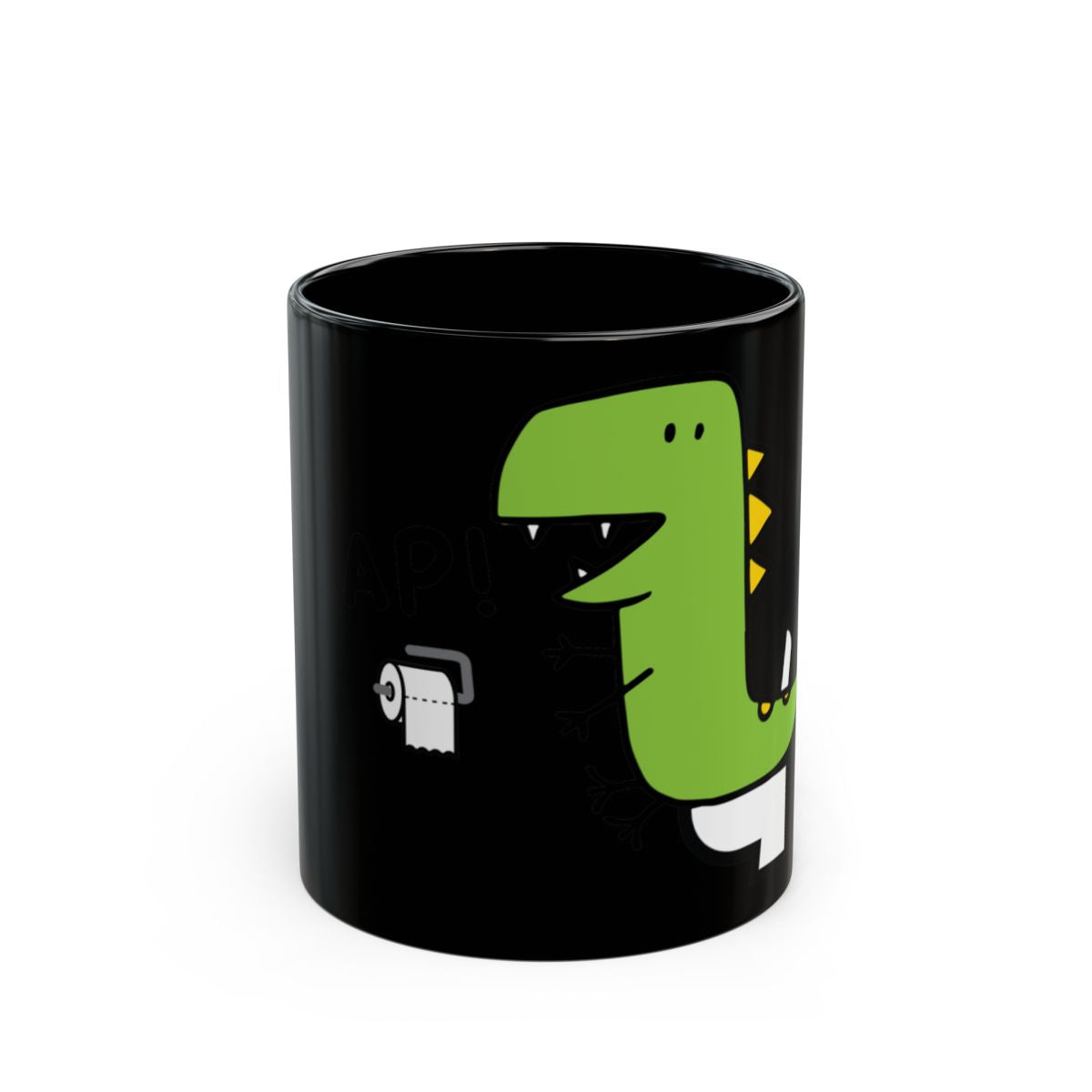 Dinosaur with Toilet Paper Black Coffee Mug