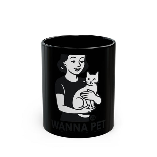 Wanna Pet with Woman Holding Cat Design Mug