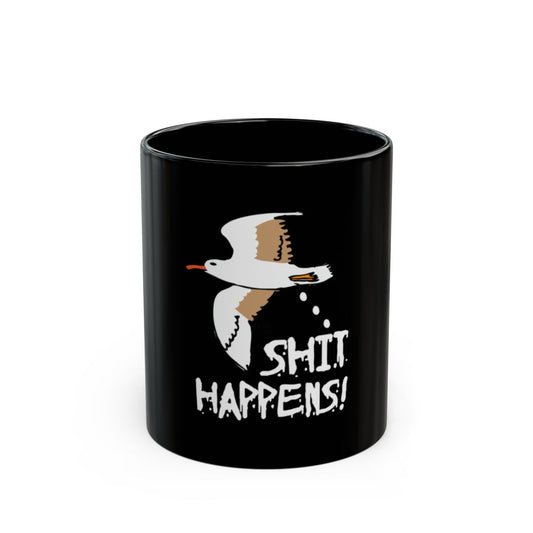 Funny Seagull Mug with Shit Happens Design