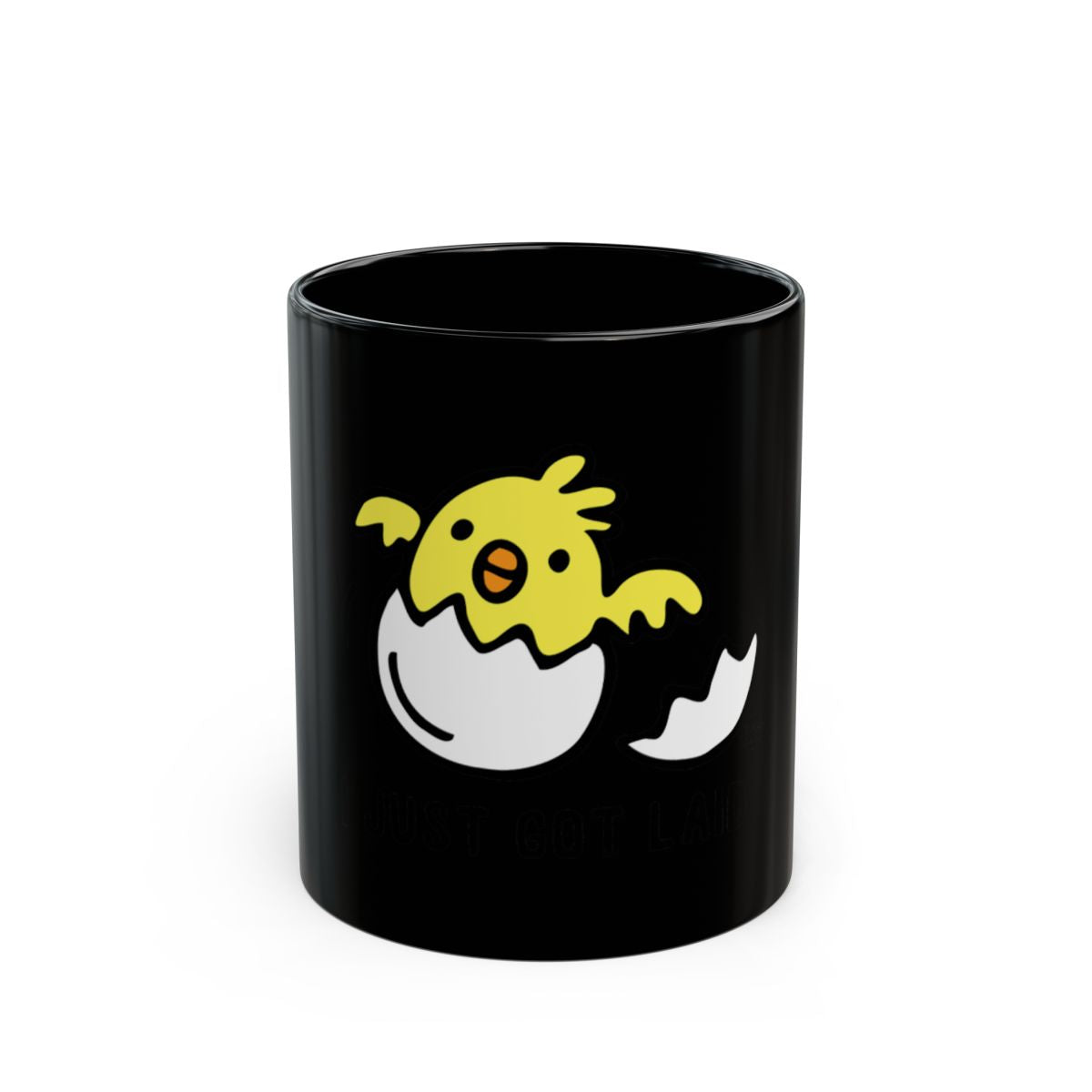 Cute Chick Hatching Design on Black Coffee Mug