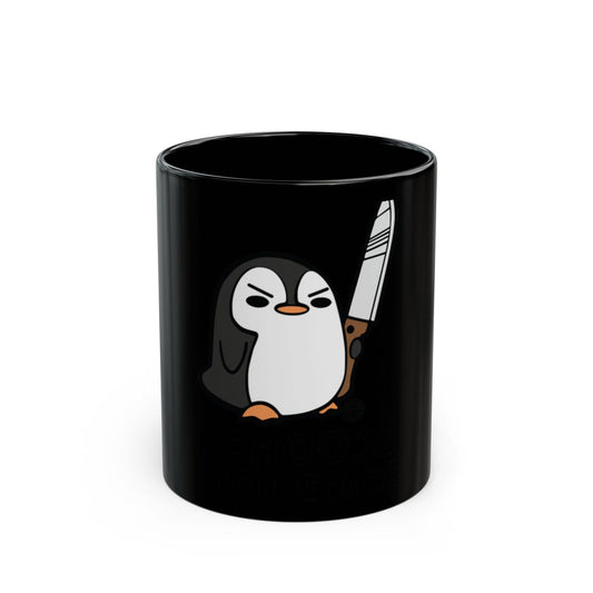 Funny Penguin Holding Knife Black Coffee Mug