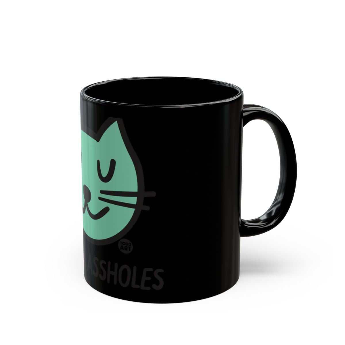 Cute Sleeping Cat Face Design on Black Coffee Mug