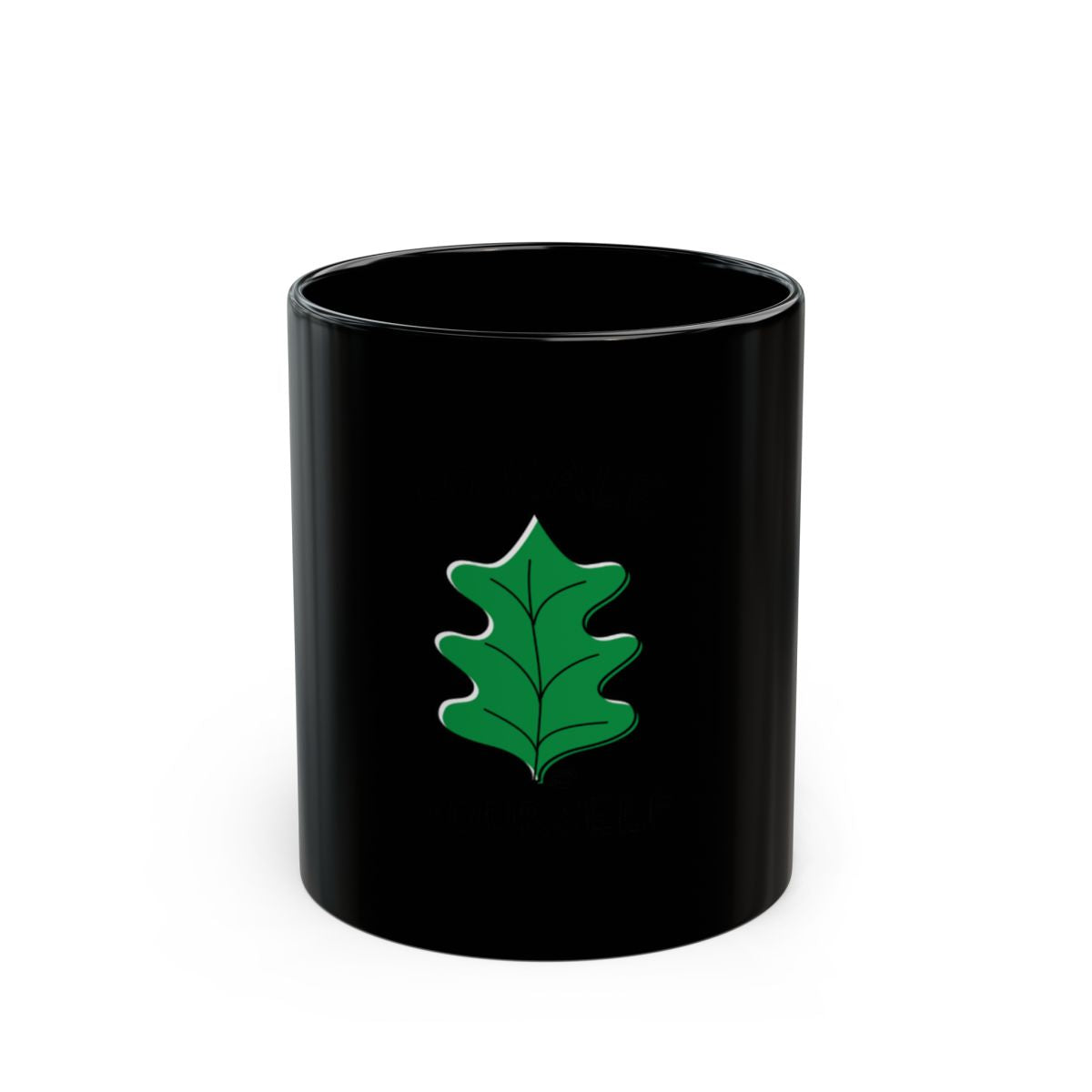 Black Mug with Green Leaf Design Coffee Cup