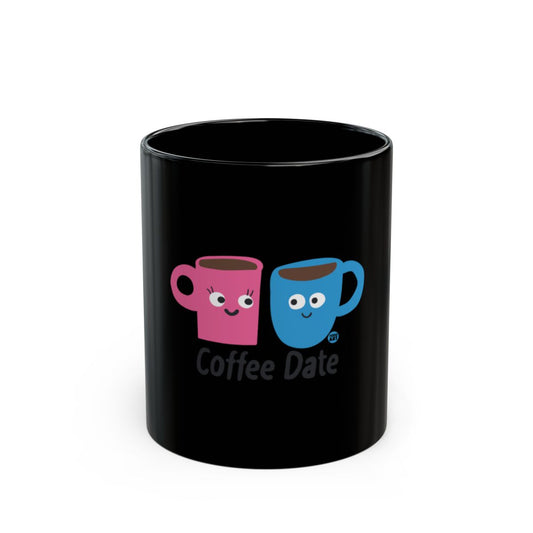 Cute Coffee Date Graphic Black Mug With Fun Design