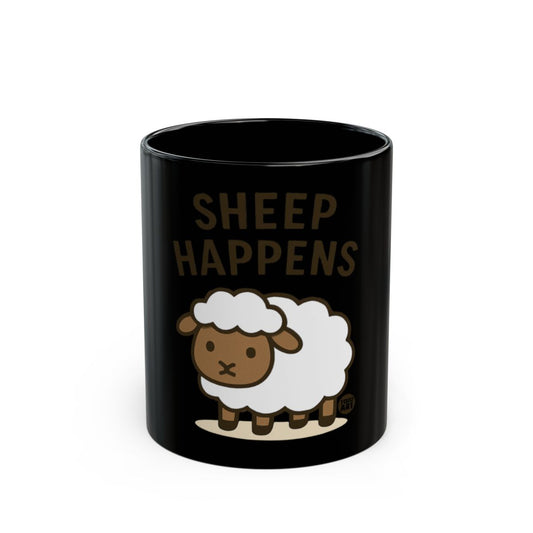 Funny Sheep Happens Black Novelty Mug