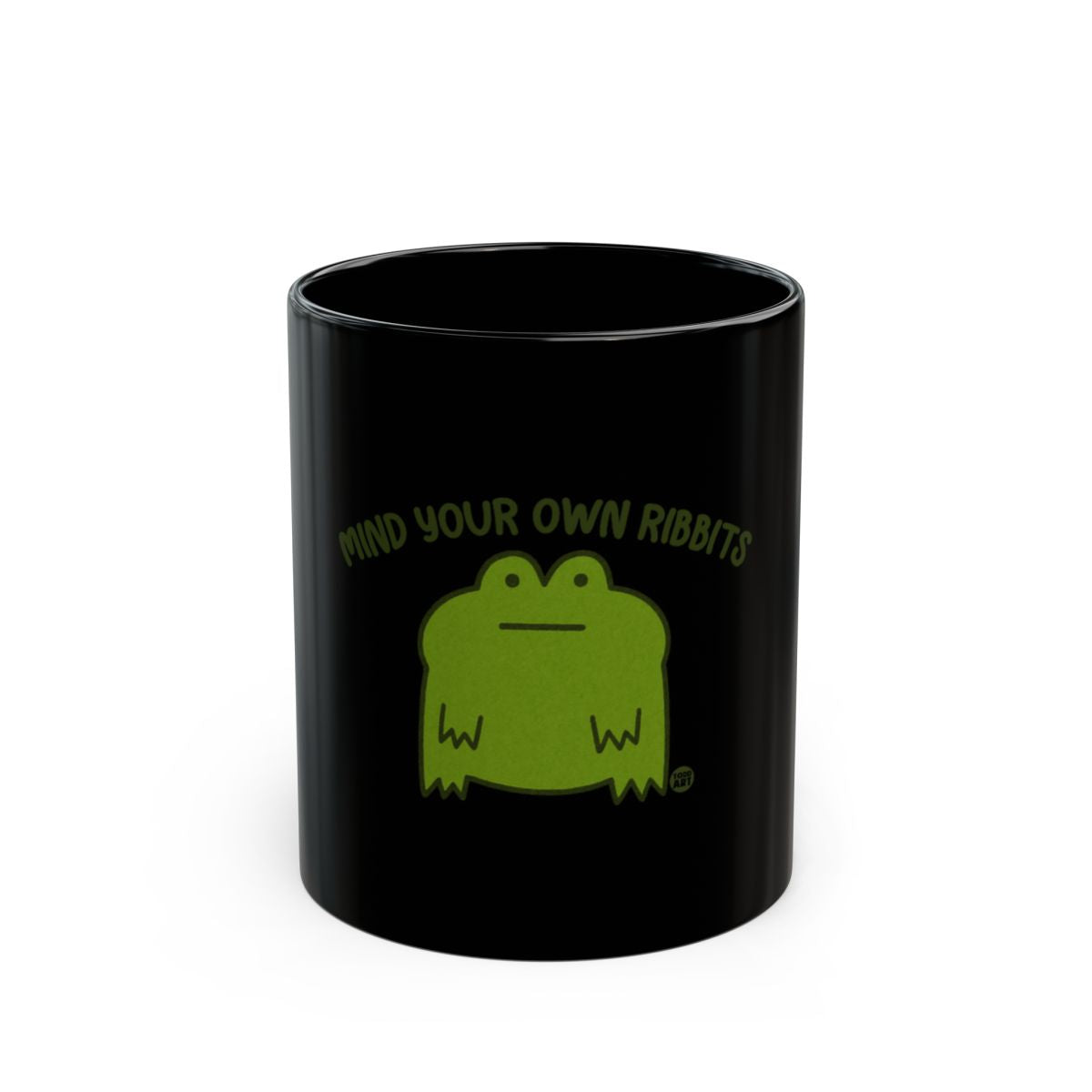 Mind Your Own Ribbits Frog Design on Black Mug
