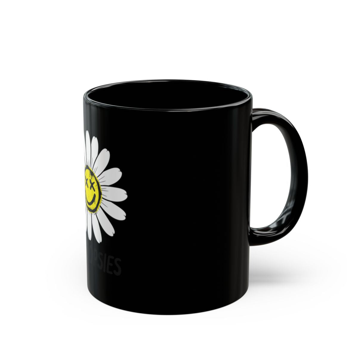 Smiling Daisy Black Coffee Mug for Morning Joy