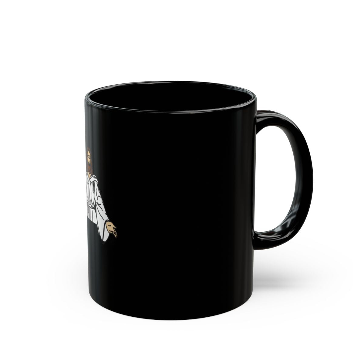 Stylish Black Mug with Unique White Character Design