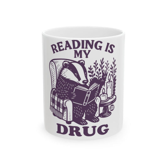 Reading Is My Drug Mug with Relaxing Badger Design