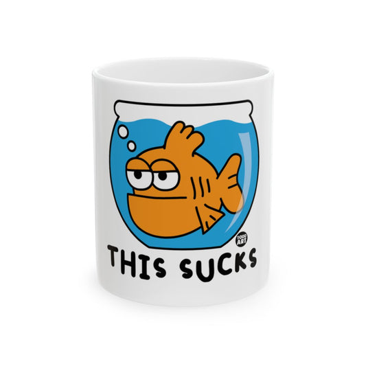 Funny Grumpy Fish Cartoon Mug With This Sucks Text Mug