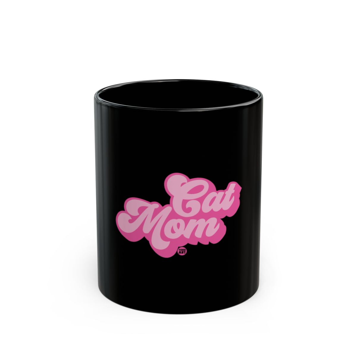 Cat Mom Pink Text Mug Black Background