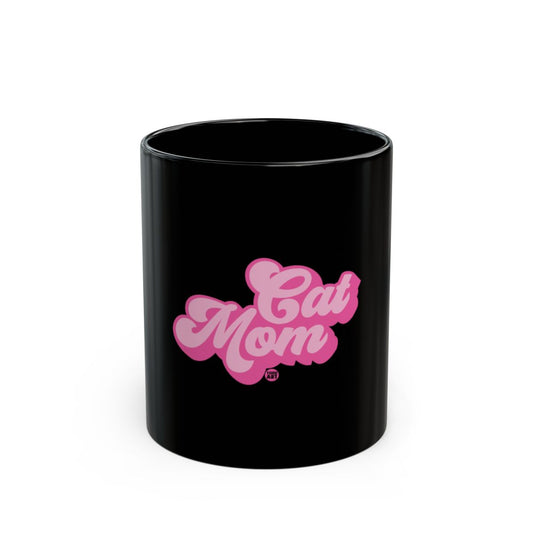 Cat Mom Pink Text Mug Black Background