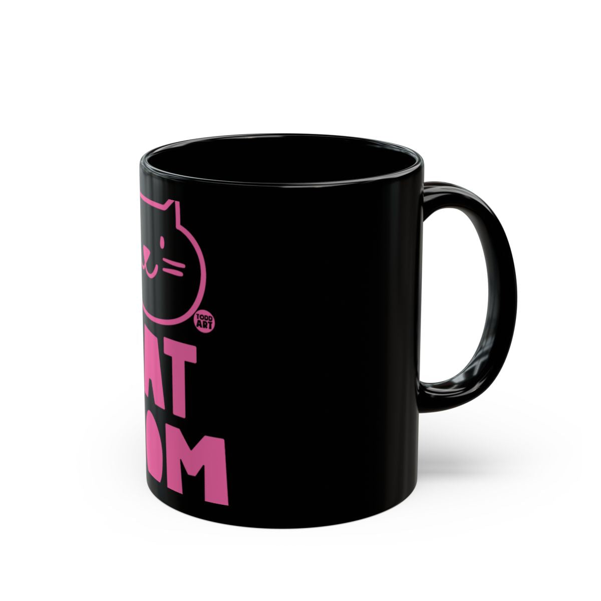 Cat Mom Black Mug with Pink Cat Graphic Design